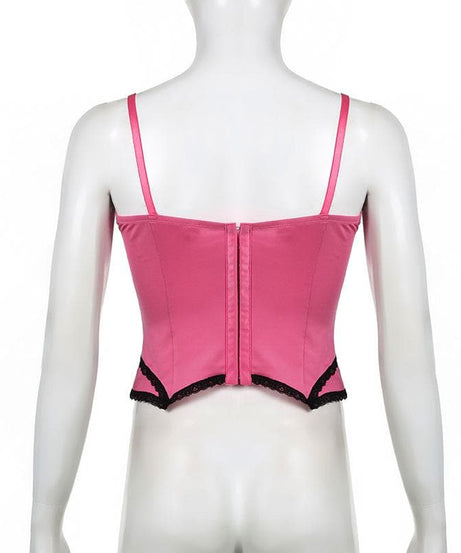 Pink Pinstripe Coquette Cami Top with Lace Trim & Bows - Fall Layering Essential