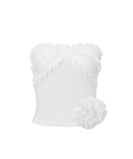 Chic Ruffled Tube Top with 3D Floral Appliqué - Your Versatile Fall & Holiday Style Essential