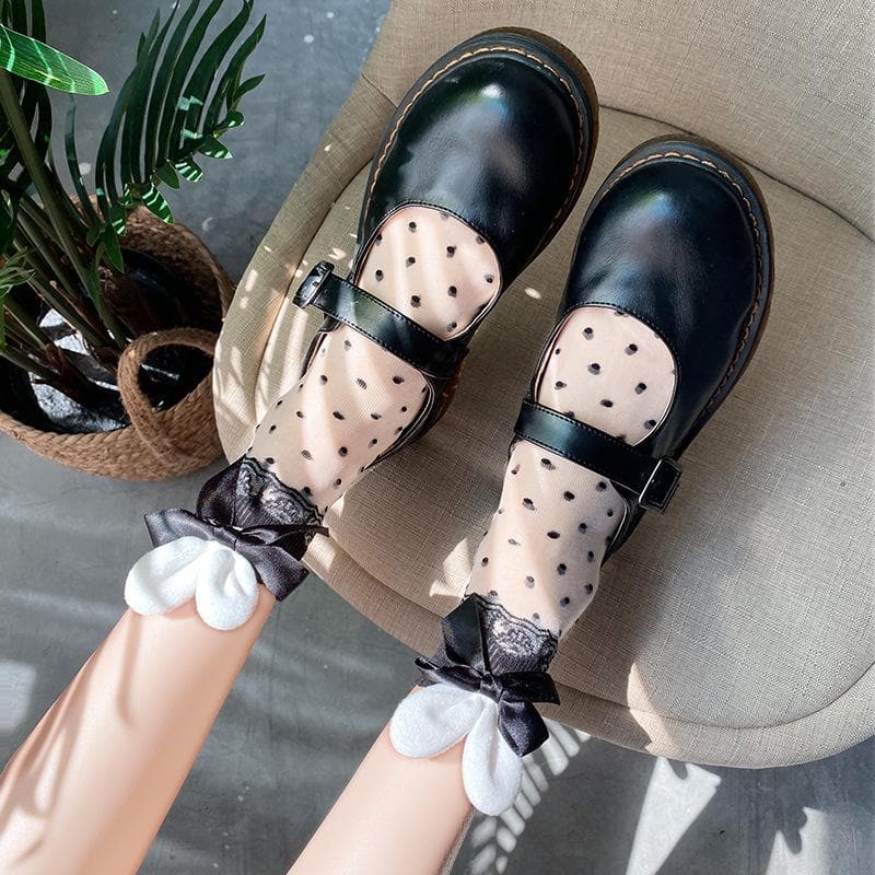Chic Polka Dot Sheer Ankle Socks with Dainty Bows - Elevate Your Fall & Halloween Style