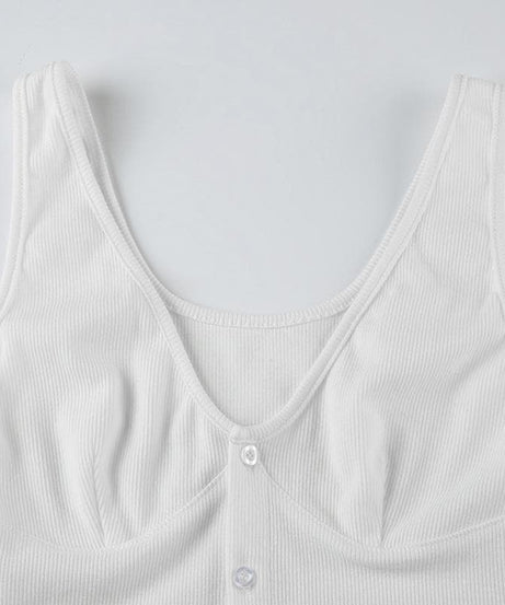 Cozy Chic Ribbed Button-Front V-Neck Crop Tank Top – Your Essential Fall Layering Piece