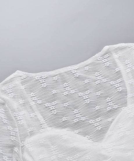 Autumn Whispers Sheer Floral Tie-Front Blouse - Romantic Y2K Long Sleeve Top for Women