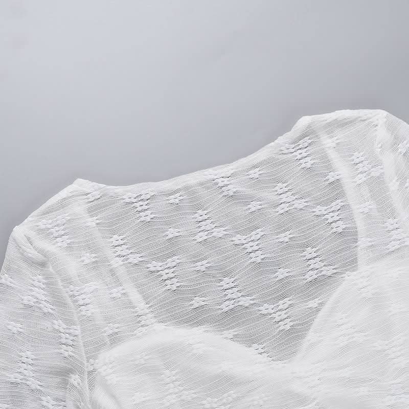 Autumn Whispers Sheer Floral Tie-Front Blouse - Romantic Y2K Long Sleeve Top for Women