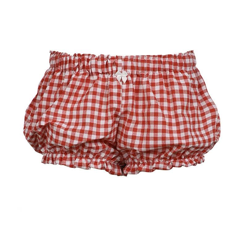 Sweet & Cozy Red Gingham Ruffle Lounge Shorts with Bow - Effortless Fall Comfort