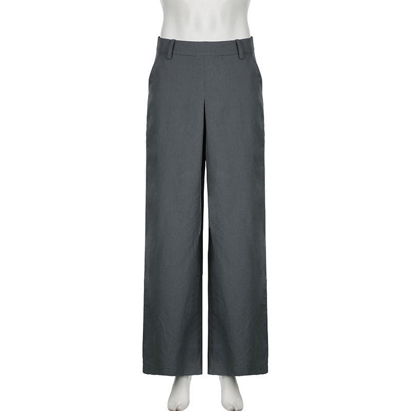 Women's Effortless Wide Leg Trousers - Dark Grey Fall Style with Stretch & Flattering Medium Rise