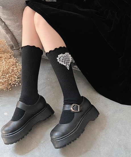 Sweet & Spooky: Ruffle Heart Ribbed Crew Socks - Fall & Halloween Ready!