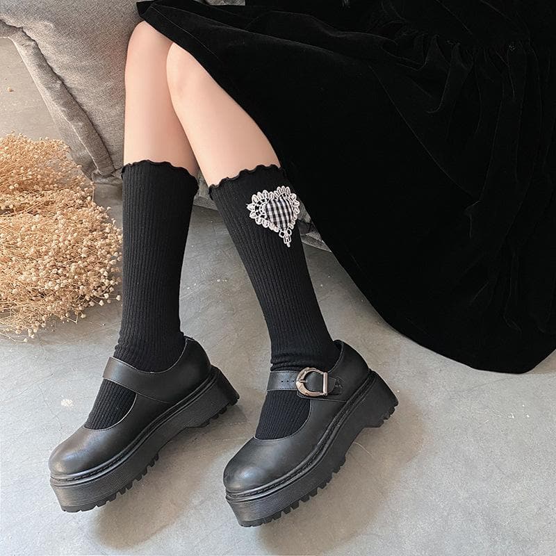 Sweet & Spooky: Ruffle Heart Ribbed Crew Socks - Fall & Halloween Ready!