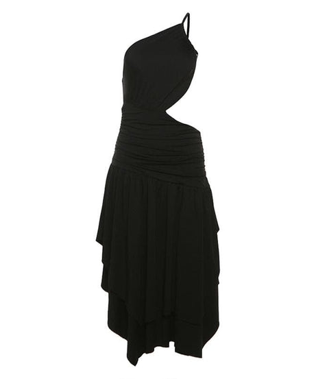 Elevated Elegance: One-Shoulder Ruched Cutout Midi Dress – Fall Party & Evening Wear