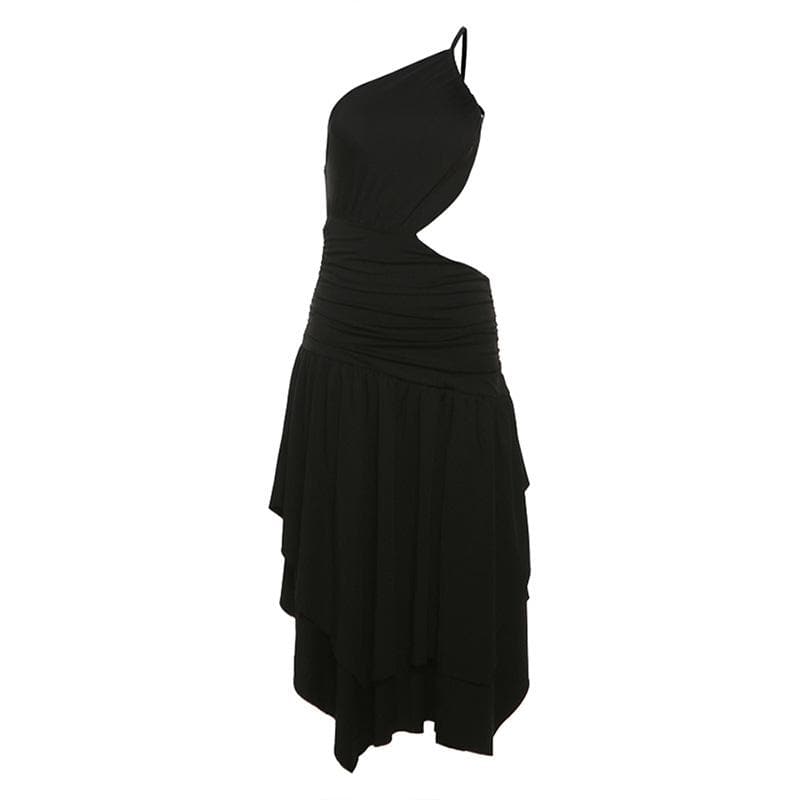 Elevated Elegance: One-Shoulder Ruched Cutout Midi Dress – Fall Party & Evening Wear