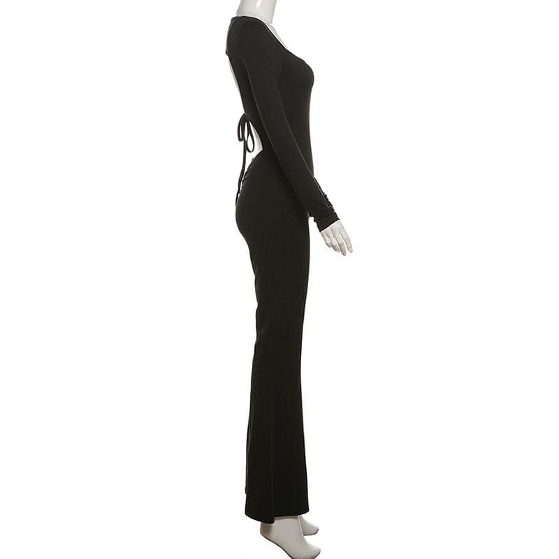 Fall Ready: Chic Black Square Neck Backless Flared Jumpsuit