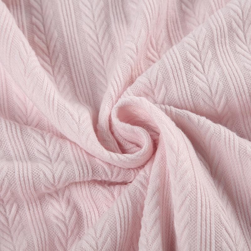 Sweetheart Pink Ribbed Knit Top - Chic Square Neck Long Sleeve with Ruffle & Bow Detail for Fall