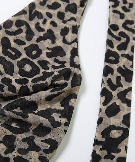 Fierce Fall Nights: Y2K Leopard Print Halter Top with Asymmetrical Ruffle - Backless & Bold