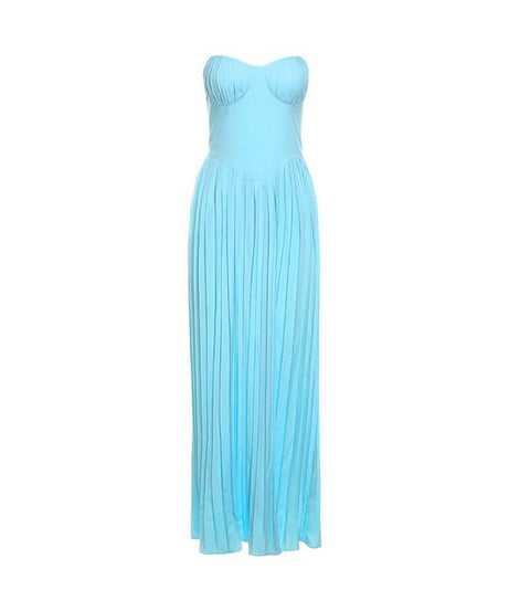 Azure Escape Strapless Pleated Maxi Dress - Fall Formal & Resort Ready Elegance
