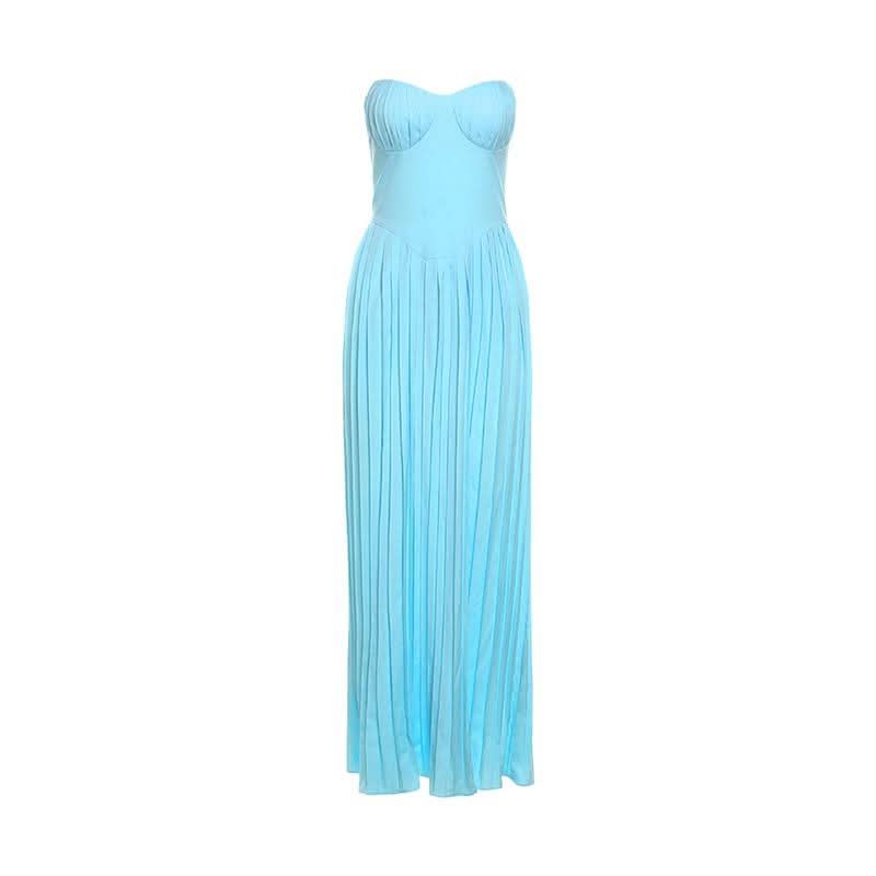 Azure Escape Strapless Pleated Maxi Dress - Fall Formal & Resort Ready Elegance