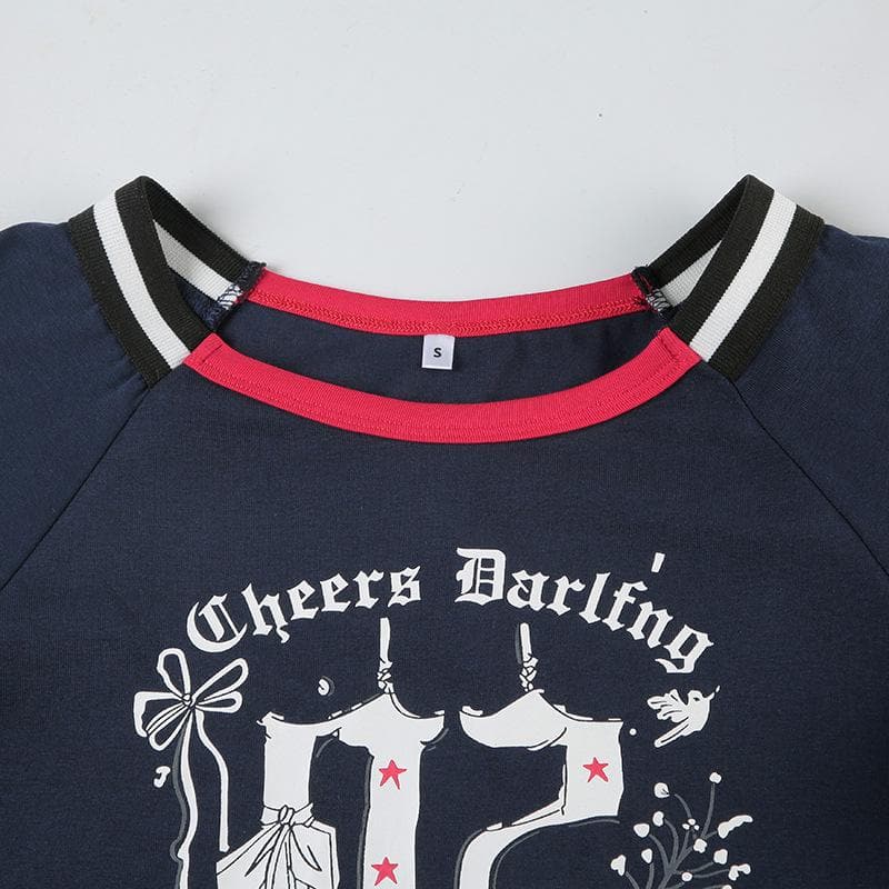 Cheers Darling Sky Blue Graphic Fitted Tee - Y2K Inspired Celebration Top for Fall