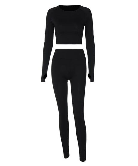 Fall Chic Seamless Workout Set: Crop Top & High-Waist Leggings with Thumbholes