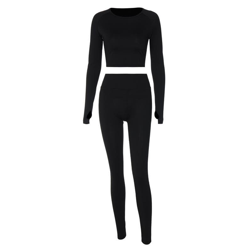 Fall Chic Seamless Workout Set: Crop Top & High-Waist Leggings with Thumbholes