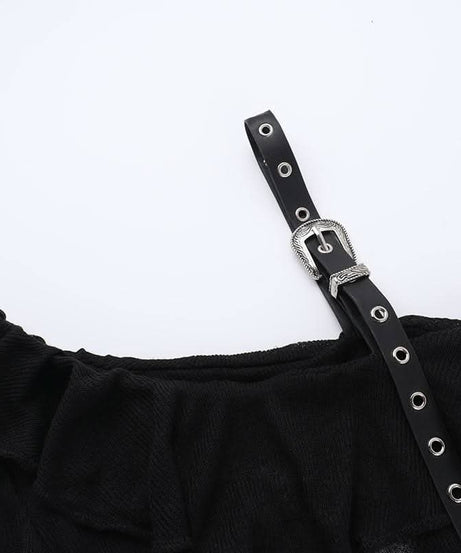 Gothic Glam Cross One-Shoulder Top - Edgy Fall & Halloween Statement