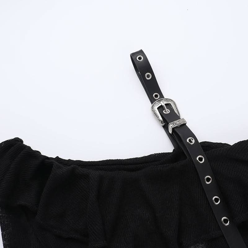 Gothic Glam Cross One-Shoulder Top - Edgy Fall & Halloween Statement