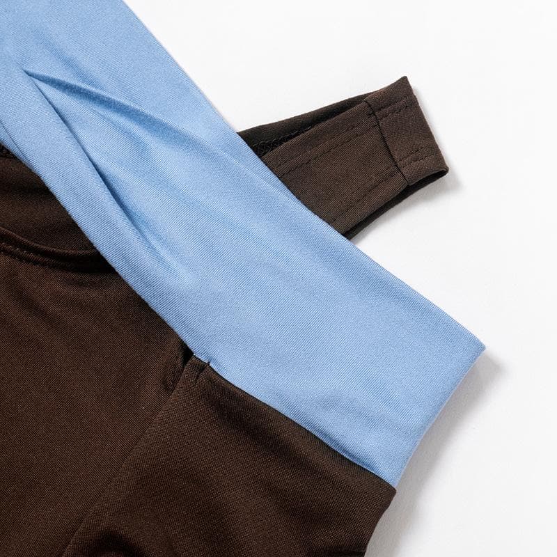 Effortless Chic Asymmetric Off-Shoulder Long Sleeve Top - Trendy Fall Contrast Panel