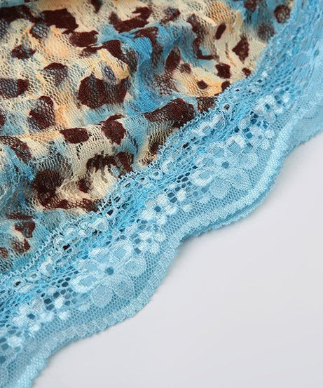 Edgy Blue Leopard Lace Cami Top - Y2K Ruched Spaghetti Strap for Fall Style