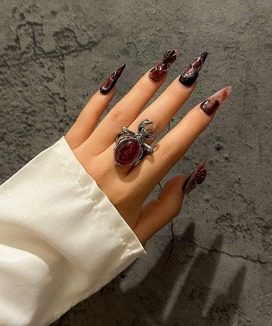 Enchanting Ruby Red Spider Statement Ring - Gothic Glam for Halloween & Fall