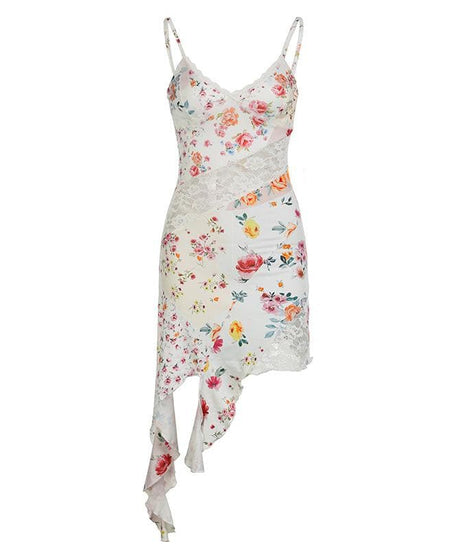 Romantic Floral Lace Cami Mini Dress - Asymmetrical Hem & Resort Ready Style