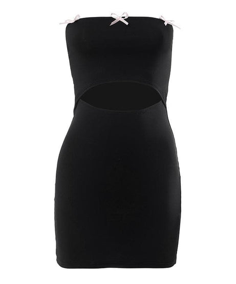 Sultry Black Cut-Out Mini Dress - Bowknot Strapless Bodycon for Fall Parties & Nights Out