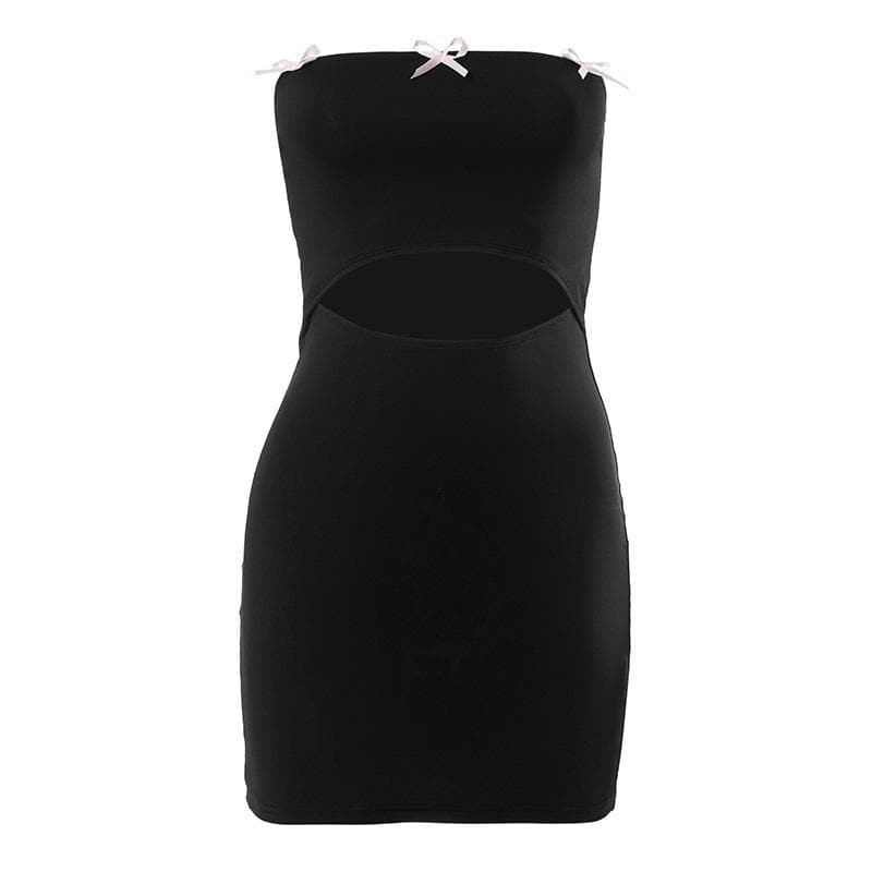 Sultry Black Cut-Out Mini Dress - Bowknot Strapless Bodycon for Fall Parties & Nights Out