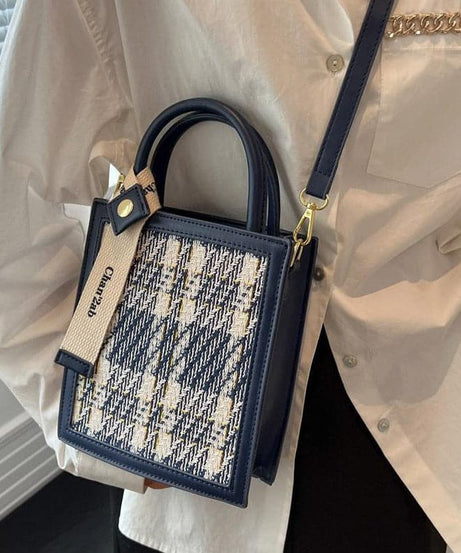 Chic Knitted Houndstooth Crossbody Tote – Fall/Winter Top Handle Bag