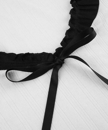 Fall Chic: Sweetheart Ruffle Tie-Front Ribbed Knit Long Sleeve Top