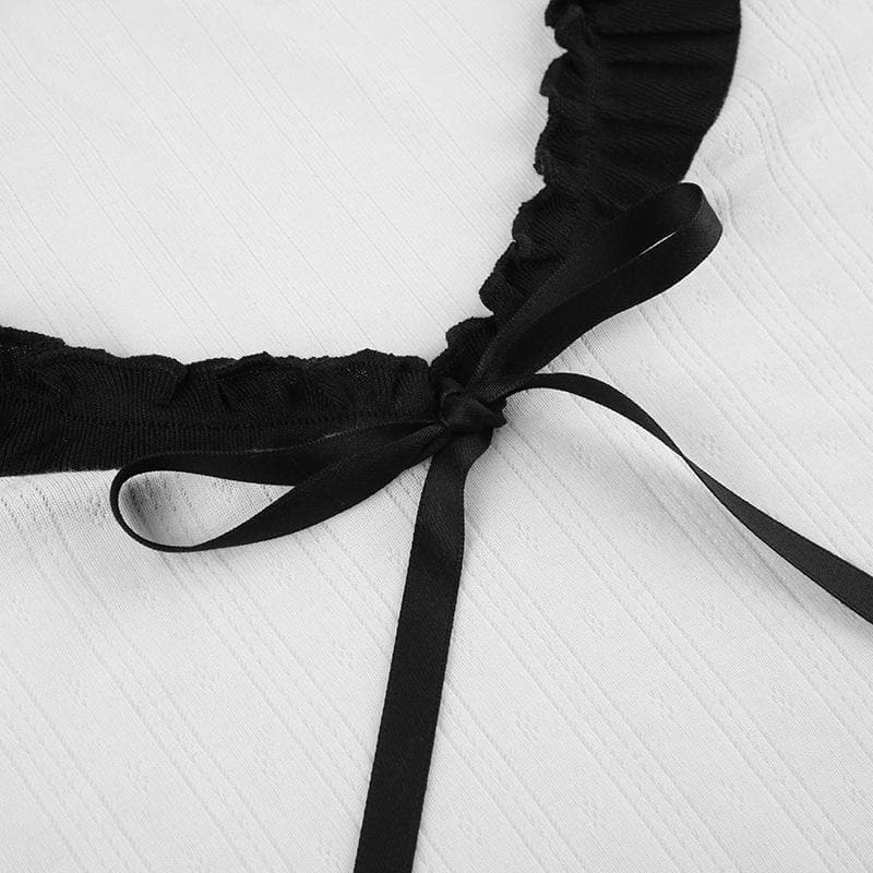 Fall Chic: Sweetheart Ruffle Tie-Front Ribbed Knit Long Sleeve Top