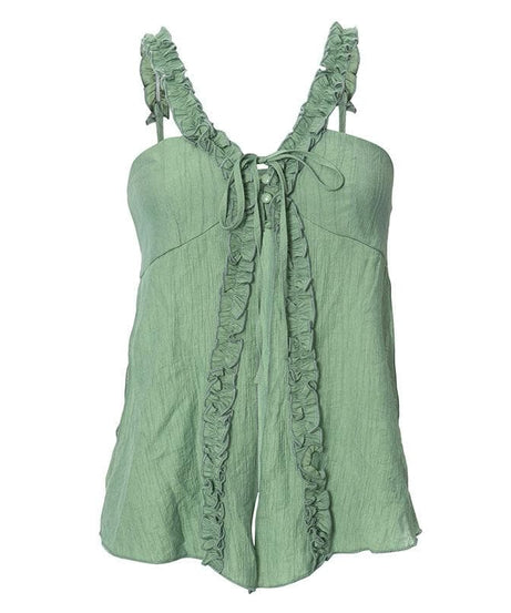 Effortless Sage Green Ruffle Tie-Front Cami Top - Your Go-To for Fall Layering & Boho Style