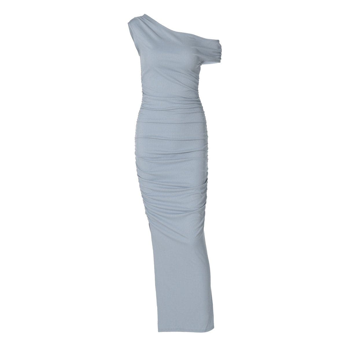 Elevate Your Style: Powder Blue One-Shoulder Ruched Ribbed Maxi Dress – Fall & Holiday Event Ready