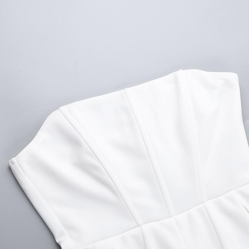 Chic White Strapless Pleated Mini Dress | Effortless Fall Getaway & Party Style