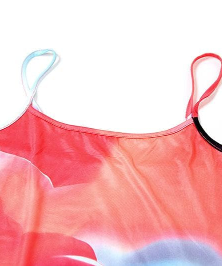 Vibrant Abstract Bloom Bodycon Mini Dress – Red & Blue Statement for Fall Parties