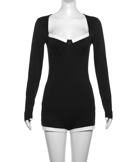 Fall Chic: Sweetheart Long Sleeve Athleisure Romper - Cozy & Versatile