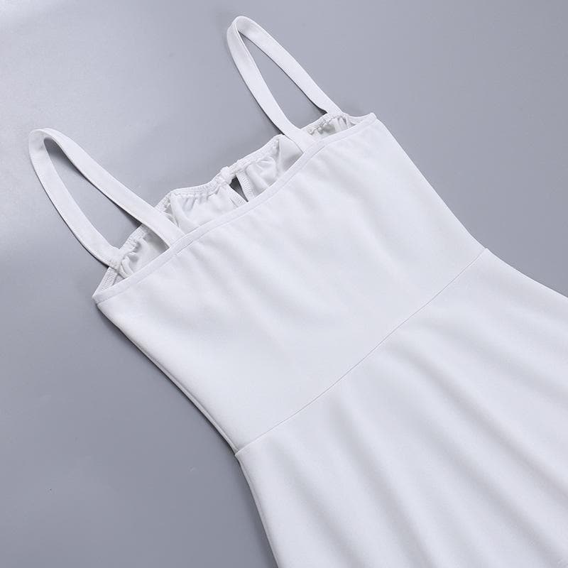 White Drawstring Ruched Bustier Mini Dress - Flirty Cami Cutout for Parties, Vacations & Halloween