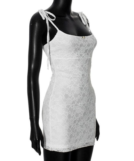 Flirty & Chic: White Lace Tie-Strap Mini Dress - Your Perfect Pick for Fall Parties & Getaways