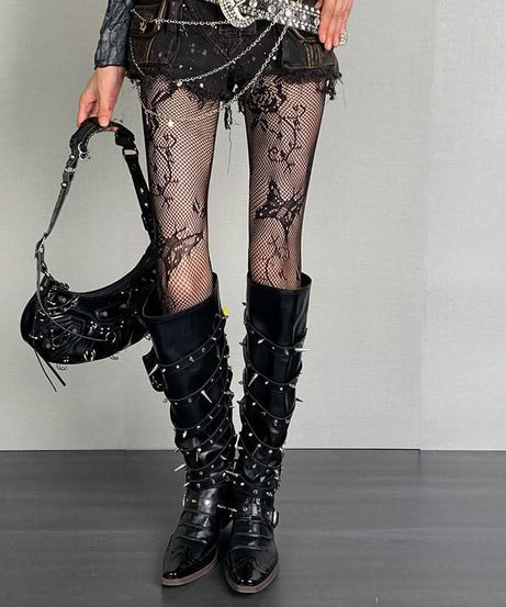 Gothic Butterfly Lace Fishnet Tights - Edgy Fall & Halloween Statement