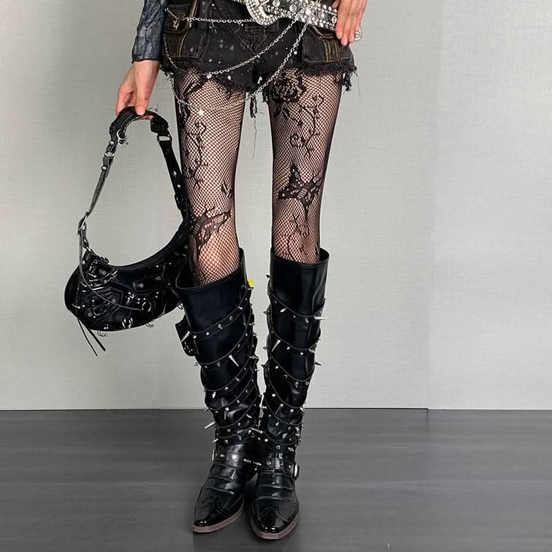 Gothic Butterfly Lace Fishnet Tights - Edgy Fall & Halloween Statement