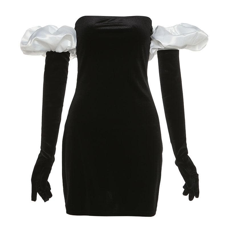 Chic Velvet Off-Shoulder Mini Dress with Luxe Pink Puff Sleeves – Your Go-To for Fall & Holiday Parties