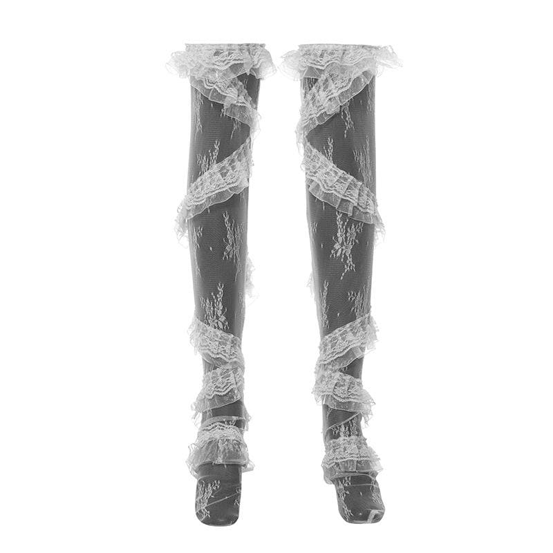 Spellbinding Gothic Lace Ruffle Thigh-High Stockings - Halloween & Dark Romance Essential