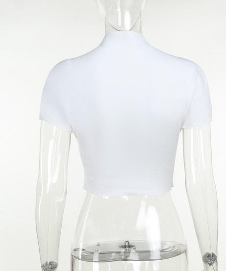 Edgy '68 AUC' Cut-Out Mock Neck Crop Top – Your Bold Fall Statement Piece