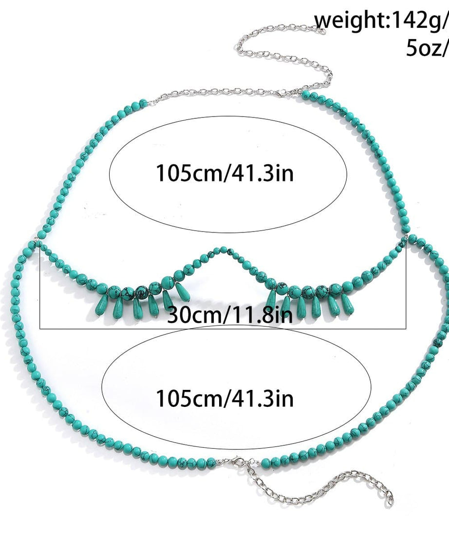 Turquoise Beaded Glamour Bikini Body Chain | Resort & Tropical Getaway Swimwear Accessory