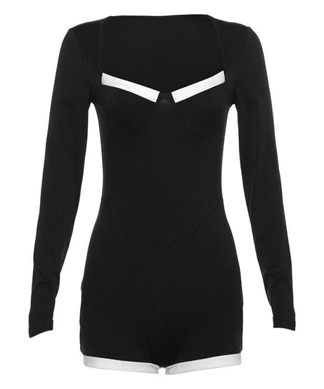 Fall Chic: Sweetheart Long Sleeve Athleisure Romper - Cozy & Versatile