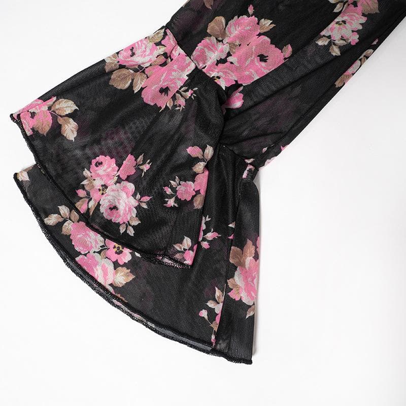 Enchanting Fall Floral Mesh Mini Dress | Chic Cowl Neck & Bell Sleeves