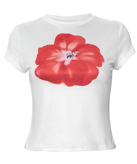 Vibrant Red Poppy Floral Tee | Women's Soft & Stretchy Short Sleeve Top for Fall Style