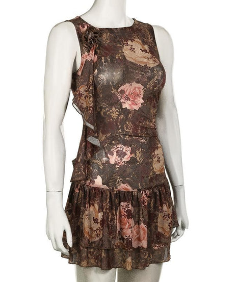 Enchanting Autumn Bloom Asymmetrical Ruffle Mini Dress