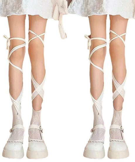 Chic Coquette Lace-Up Leg Wraps - Adjustable Self-Tie Balletcore & Goth Socks for Fall