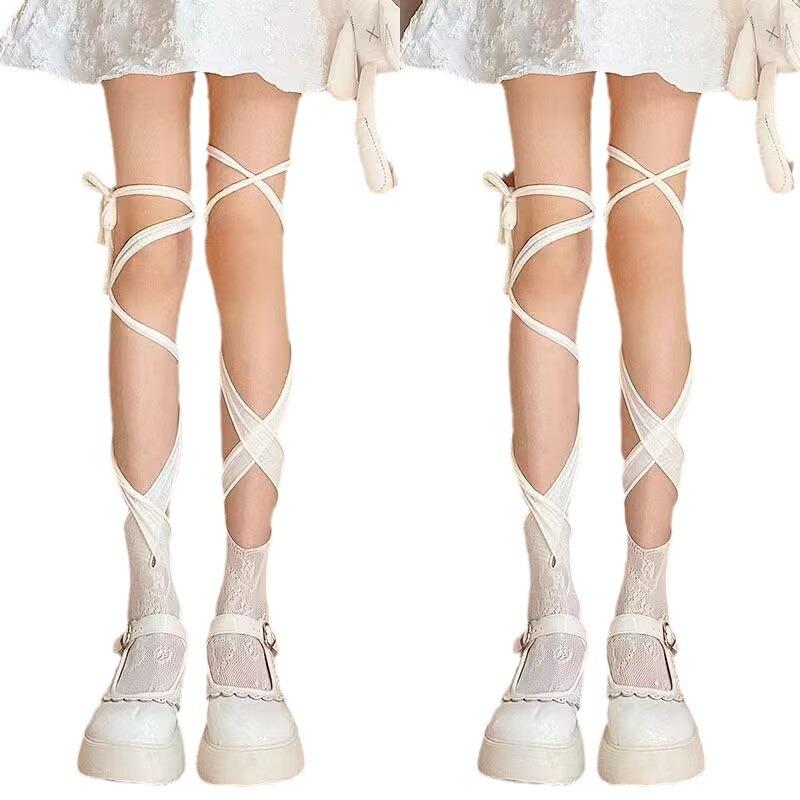Chic Coquette Lace-Up Leg Wraps - Adjustable Self-Tie Balletcore & Goth Socks for Fall
